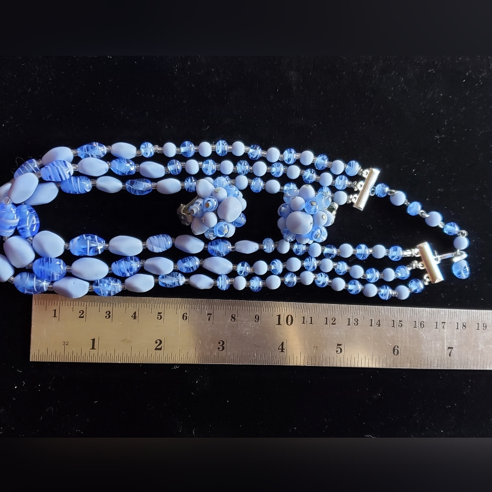 Vintage Denim Blue Swirl Art Glass Set 1950's 60's Japan Spring Summer - Picture 10 of 10